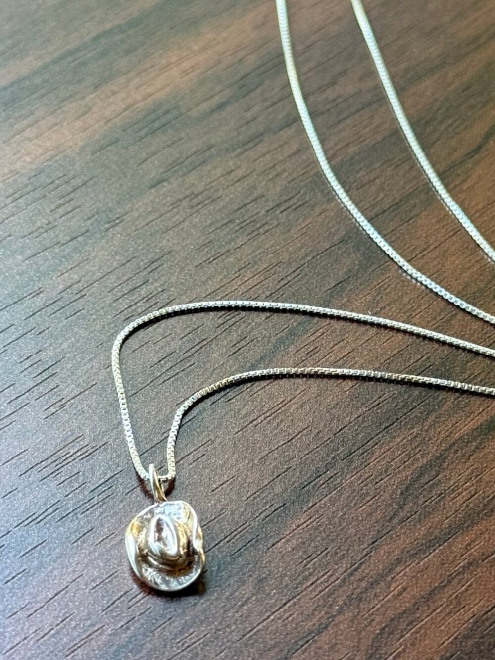 Charming Tiny Cowboy Hat Necklace in Sterling Silver Vintage